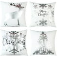 thumbnail image 1 of Christmas Decorations Silver White Throw Pillow Covers 20x20 Set of 4 Snowflakes Reindeer Decorative Cushion Cases Xmas Decor for Couch Sofa Bedroom, 1 of 7