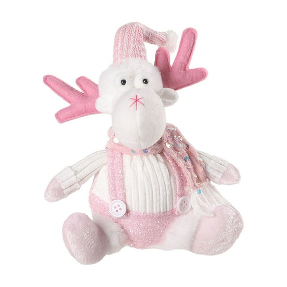 Christmas Decorations Sitting Sequined Cartoon Doll Pendant Christmas Party Scene Dress Up Pastel Pink Christmas Plush Set Santa Snowman Reindeer Soft Stuffed Holiday