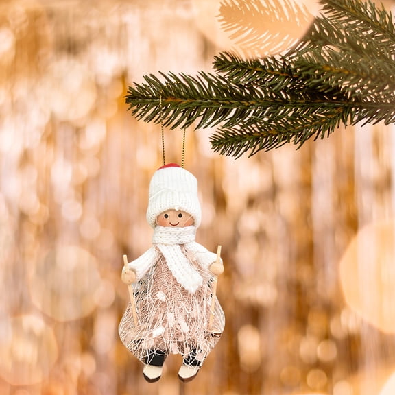 Christmas Decorations, Ski Dolls Ornaments, Christmas Hanging Decorations for Holiday Tree, Vintage Cloth Doll Holiday Gifts, Small Hanging Decorations for Christmas Tree, Green Gray Pink