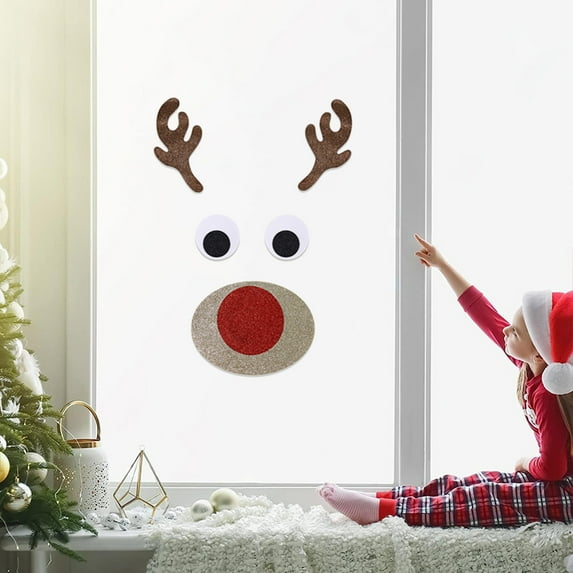 Christmas Decorations, Snow Wall Paste, Non-Woven Fabric Christmas Door Sticker with Snowman and Deer, Multicolor Holiday Home Window Glass Paste, 26x18cm Easy Installation and Reusable