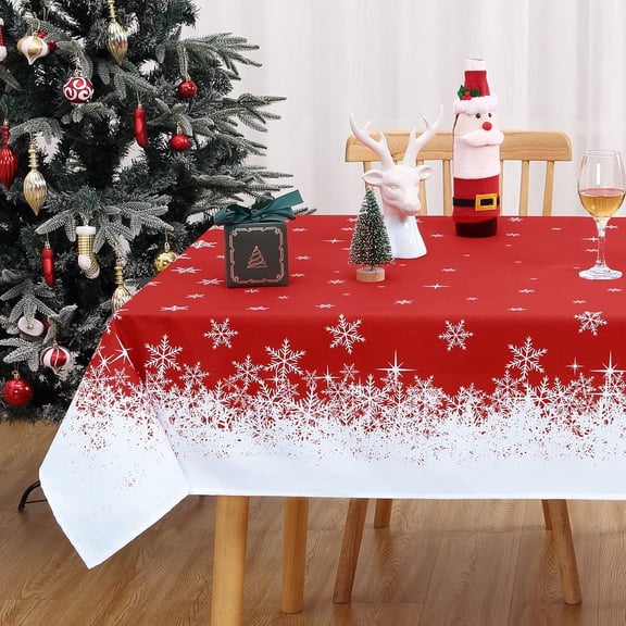 Christmas Decorations Square Christmas Tablecloth 52x52, Red Snowflakes Christmas Table Cloth Ombre Xmas Decorative Table Cover Indoor Outdoor Decor for Party Kitchen Dining Room