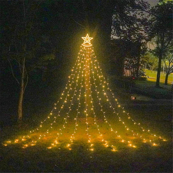 Christmas Decorations Star String Lights, 350 LED Christmas Lights Color Changing Fairy Lights Waterfall Tree String Lights with Top Star, 8 Modes Indoor Outdoor Lights for Xmas Tree Garden Patio Yard