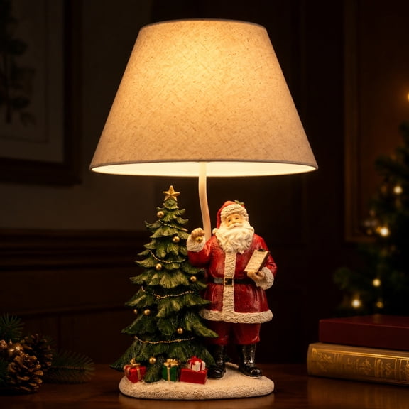 Christmas Decorations Table Lamp with Fabric Shade Santa Claus Night Light,Home Decor Lighting for Bedroom, Living Room, Entryway, Best Gift