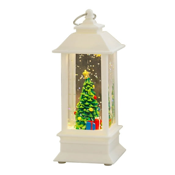 Christmas Decorations, Table Ornaments, Water-Filled Interior Scene Night Light, Portable Small Hanging Lamp for Home and Tree Decor