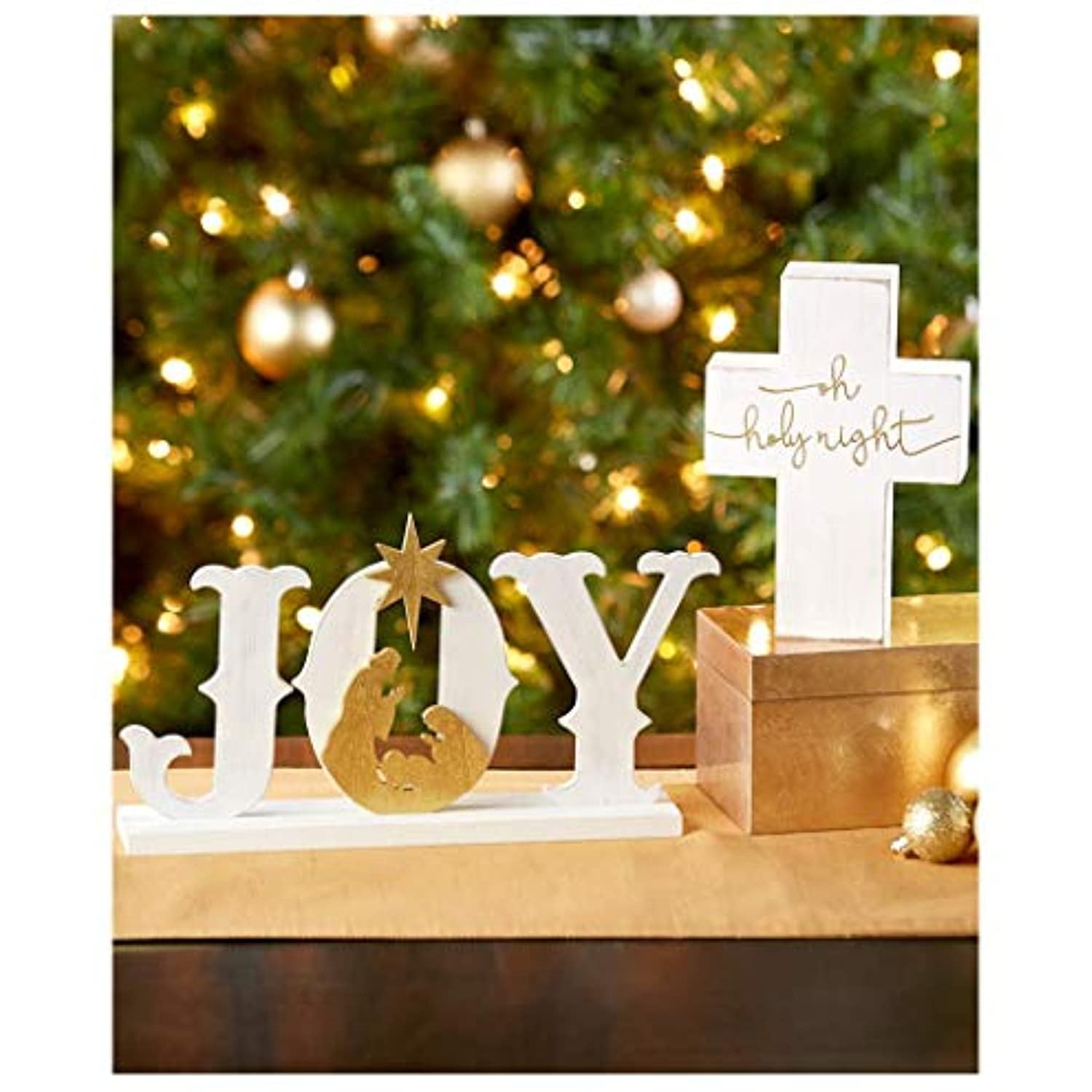 Christmas Decorations Tabletop Set Signs White Joy and Cross Holy Night  Nativity Scene Religious Gift for Women Catholic Christian Holiday Clearance