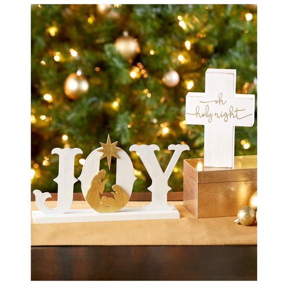 Christmas Decorations Tabletop Set Signs White Joy and Cross Holy Night Nativity Scene Religious Gift for Women Catholic Christian Holiday Clearance