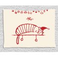 thumbnail image 1 of Christmas Decorations Tapestry, Fun Cat Sleeping with Hat and Little Fairy Hanging Xmas Ornaments Art Style, Wall Hanging for Bedroom Living Room Dorm Decor, 80W X 60L Inches, Red, by Ambesonne, 1 of 2