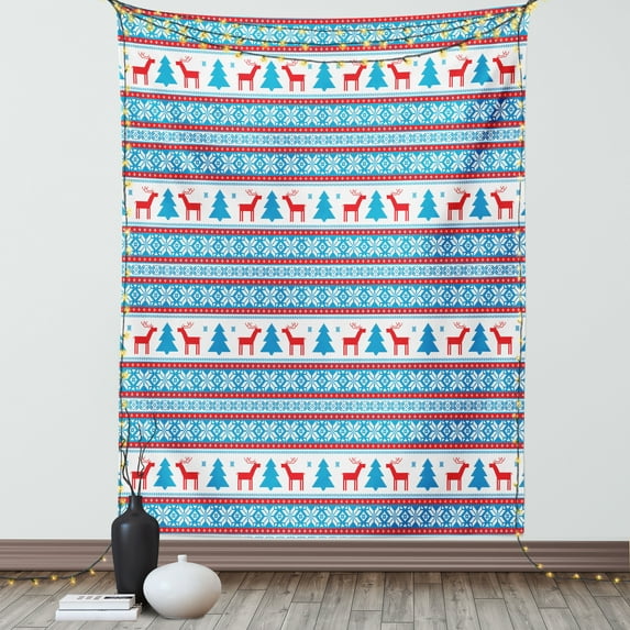 Christmas Decorations Tapestry, Traditional Folkloric Knit Style Image Holiday Season Office Cafe Decor, Wall Hanging for Bedroom Living Room Dorm Decor, 40W X 60L Inches, Red Blue, by Ambesonne