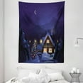 thumbnail image 1 of Christmas Decorations Tapestry, Winter Scenery with Decorated House and Tree at Night Family Themed, Wall Hanging for Bedroom Living Room Dorm Decor, 60W X 80L Inches, Blue Brown, by Ambesonne, 1 of 2