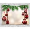 thumbnail image 1 of Christmas Decorations Tapestry, Xmas Winter Season Theme Fir Twigs and Vibrant Balls Graphic Print, Wall Hanging for Bedroom Living Room Dorm Decor, 80W X 60L Inches, Green Red, by Ambesonne, 1 of 2