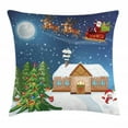 thumbnail image 1 of Christmas Decorations Throw Pillow Cushion Cover, Classic Eve Scene Santa Delivering Gift with Rudolf the Red Nosed Reindeer, Decorative Square Accent Pillow Case, 20 X 20 Inches, Multi, by Ambesonne, 1 of 2