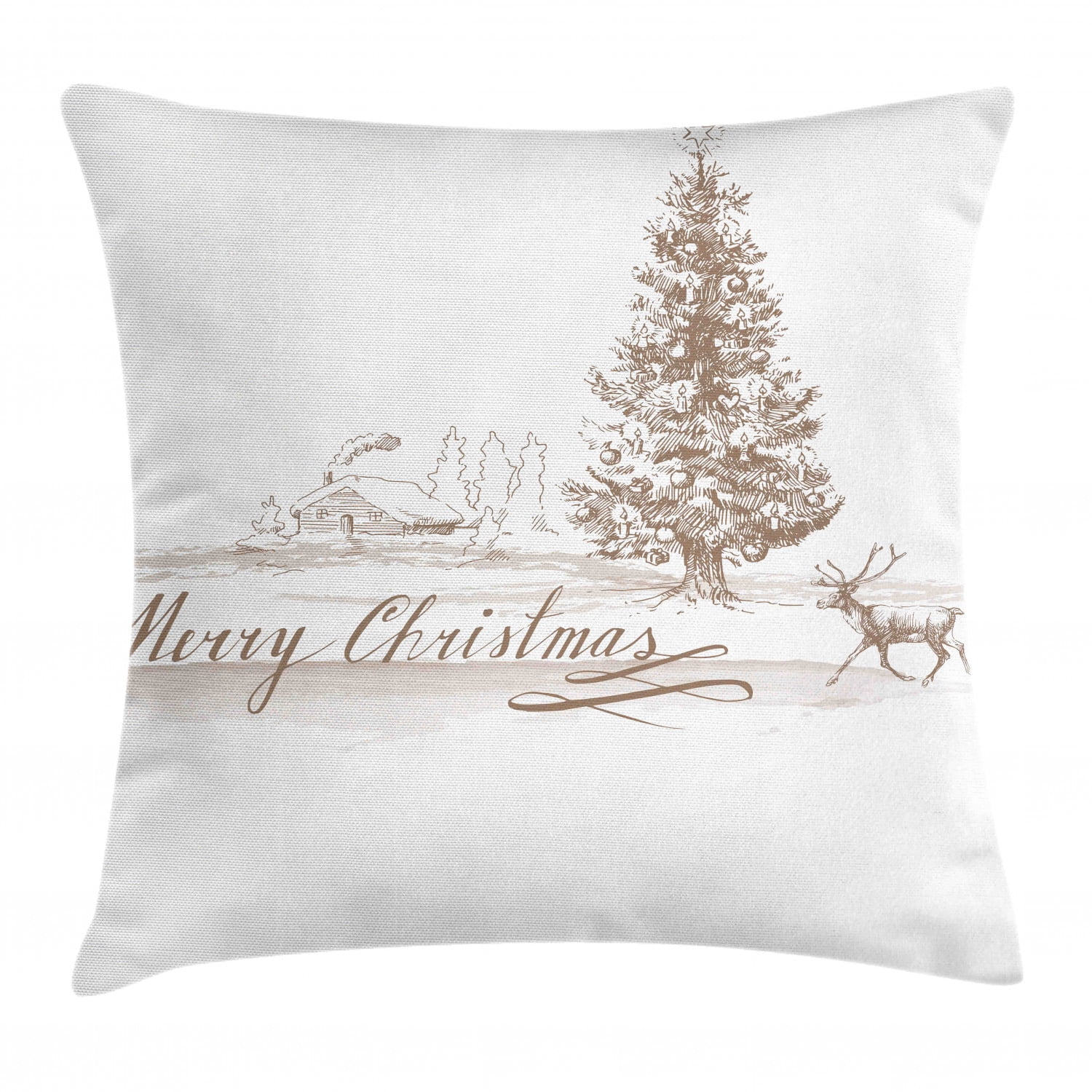 Vintage Christmas Scene Polyester Square Throw Pillow