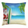 thumbnail image 1 of Christmas Decorations Throw Pillow Cushion Cover, Santa Claus with Trunks on Beach Surfboard Sunny Hot Christmas Decor, Decorative Square Accent Pillow Case, 24 X 24 Inches, Blue Green, by Ambesonne, 1 of 2