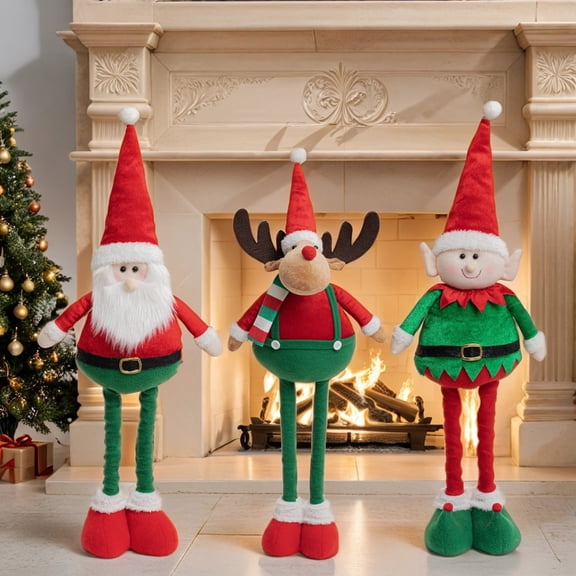 Christmas Decorations Toys Long Legs Standing Santa Claus,Elk Doll Legs Retractable Top Hat Cute Elf Doll Window Tabletop Decoration for Friends and Classmates, Graduation Gifts