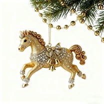 Christmas Decorations for Tree Gold Metal Sparkly Rhinestones Horse Ornament, Acrylic Horse Christmas Hanging for Holiday Party, Home,indoor, Car Mirror Decor