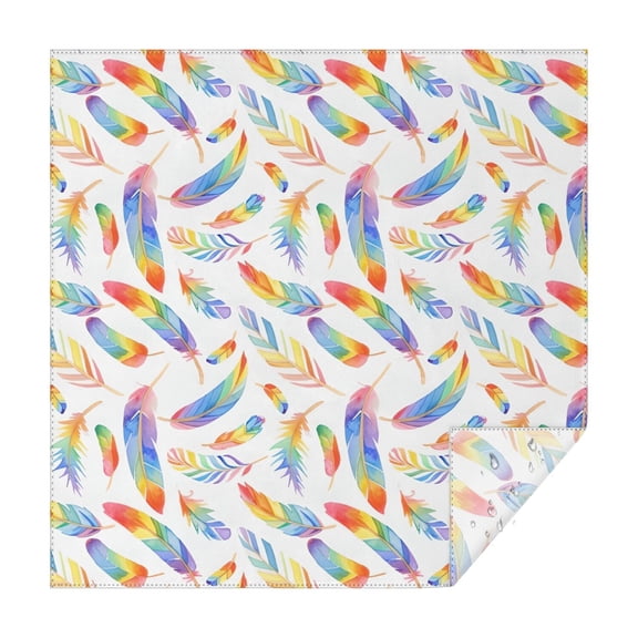 Rainbow Watercolor Feather Pattern Square Tablecloth,Waterproof Square Table Cover,Wipeable Spillproof Washable Table Cover for Home Kitchen Party Decor 42"X42"(107x107cm)