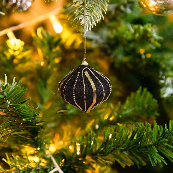 Christmas Decorations Trees Hanging Ornaments 3 PCS,Xmas Trees Large Handmade Black Christmas Balls Hanging Pendant,Shatterproof Foam Christmas Painted Balls,Home Party Decorations,Holiday Decor