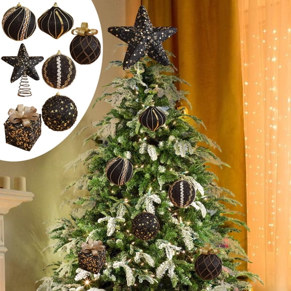 Christmas Decorations Trees Hanging Ornaments 7 PCS,Xmas Trees Large Handmade Black Christmas Balls Hanging Pendant,Shatterproof Foam Christmas Painted Balls,Home Party Decorations,Holiday Decor