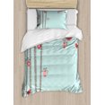 thumbnail image 1 of Christmas Decorations Twin Size Duvet Cover Set, Cute Red Birds Decorating Tree Snowy New Year Inspiration Illustration, Decorative 2 Piece Bedding Set with 1 Pillow Sham, Blue Red, by Ambesonne, 1 of 3