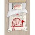 thumbnail image 1 of Christmas Decorations Twin Size Duvet Cover Set, Fun Cat Sleeping with Hat and Little Fairy Hanging Xmas Ornaments Art Style, Decorative 2 Piece Bedding Set with 1 Pillow Sham, Red, by Ambesonne, 1 of 3