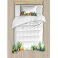 thumbnail image 1 of Christmas Decorations Twin Size Duvet Cover Set, Holiday Season Office Festive Decor Tree Decorations Snowflakes, Decorative 2 Piece Bedding Set with 1 Pillow Sham, White Green Red, by Ambesonne, 1 of 3