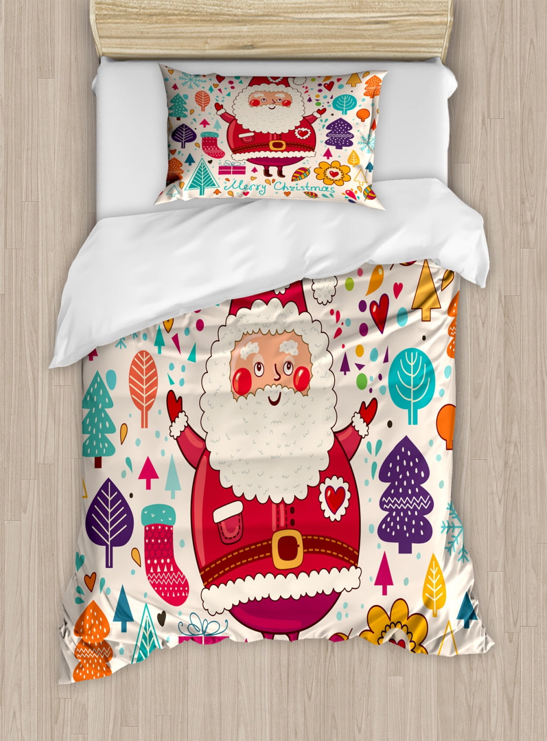 Jolly Santa Christmas Twin Duvet Cover Set with Pillow Sham