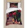 thumbnail image 1 of Christmas Decorations Twin Size Duvet Cover Set, Rustic Wood Backdrop December Old Christmas Time Theme Jesus Ribbon, Decorative 2 Piece Bedding Set with 1 Pillow Sham, Green Brown, by Ambesonne, 1 of 3