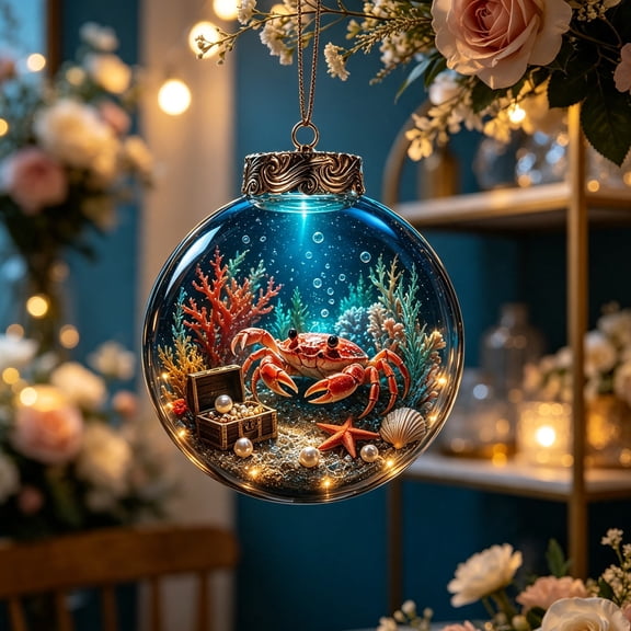 Christmas Decorations Underwater Sea Acrylic Ball Ornaments Turtle Nautical Hanging Baubles for Xmas Tree Beach House Porch Window Holiday Decor