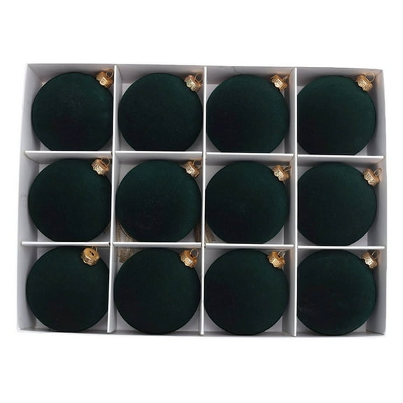 Christmas Decorations,Velvet Christmas Balls,12 Pcs Velvet Christmas Balls,Flocked Christmas Tree Ornaments Plastic Balls,Velvet Christmas Ornaments Balls Flocked(Green 12pcs/Set 2.4in)