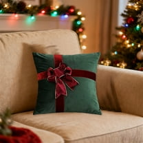 Christmas Decorations, Velvet Gift Bow Throw Pillow with Pillow Insert Decorative Cushion for Sofa Bed Living Room Holiday Home Decor Soft Dutch Velvet Christmas Pillow