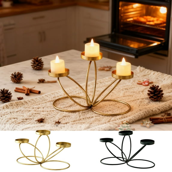 Christmas Decorations Vintage Candle Holder Three Armed Candlestick Cast Gold Metal Taper Candle Stand Table Centerpiece Decoration For Wedding Party Fireplace Mantel Decoration