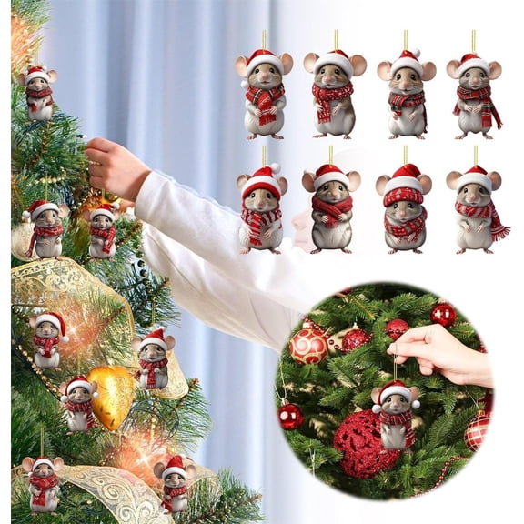 Christmas Decorations,Whimsical Flat‑shaped Mouse Acrylic Hanging Ornament,Portable Dual‑use Holiday Pendant for Christmas‑tree Automobile Interior Home Decoration
