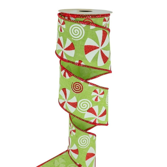 Christmas Decorations Wired Ribbon, Red Green Polka Dot Pattern for Gift Wrapping, Christmas Tree Decor and Holiday Wreath Making