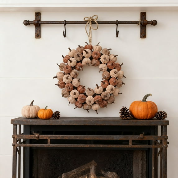 Christmas Decorations for Bedroom Simulation Cloth Wrapped Pumpkin Wreath Thanksgiving Decoration Wreath Pumpkin Door Hanging Wall Hanging Wreath