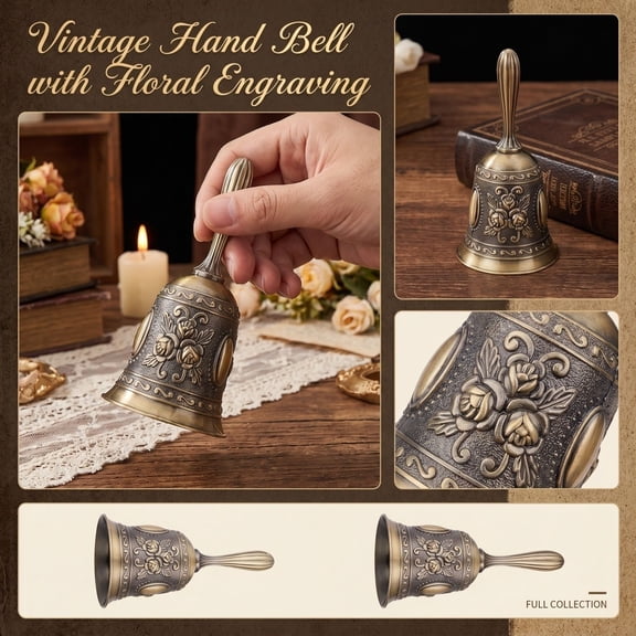 Christmas Decorations for Home 4X2 Inch Vintage Metal Hand Bell Christmas Table Decor for Weddings Classroom Party Favors 1 Pack