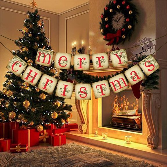 Christmas Decorations for Home Christmas Fireplace Decoration Letter String Flag Piece Paper Pull Flag