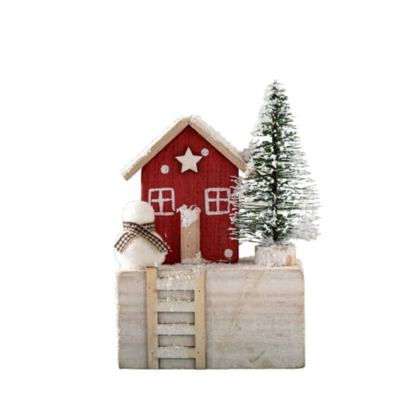 Christmas Decorations for Home Xmas Winter Village Cottage House with Snowman and Tree Christmas Tabletop Decoration for Living Room Shelf (A)