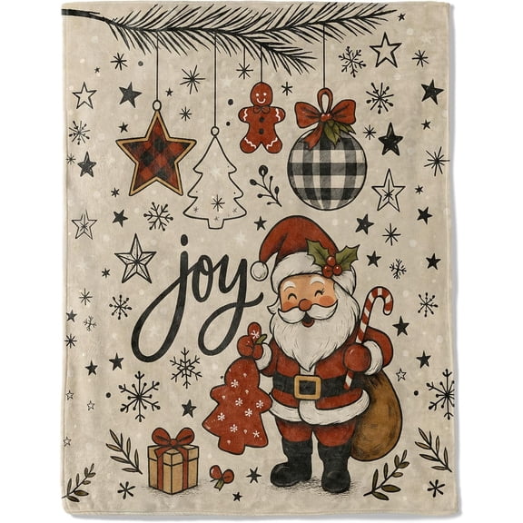 Christmas Decorative Blanket, Santa Tree Candy Cane Gingerbread Print Decoration, Soft Flannel Winter Blankets for Couch Bed Sofa, Holiday Home Decor, Xmas Festival Gifts 50x60 Inch