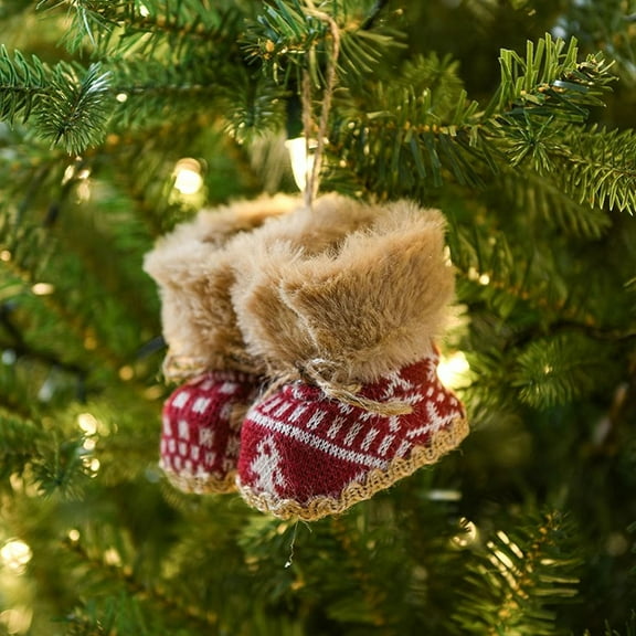 Christmas Decorative Boots Pendants Snowflake Pattern Fuzzy Knit Shoes Hanging Ornaments