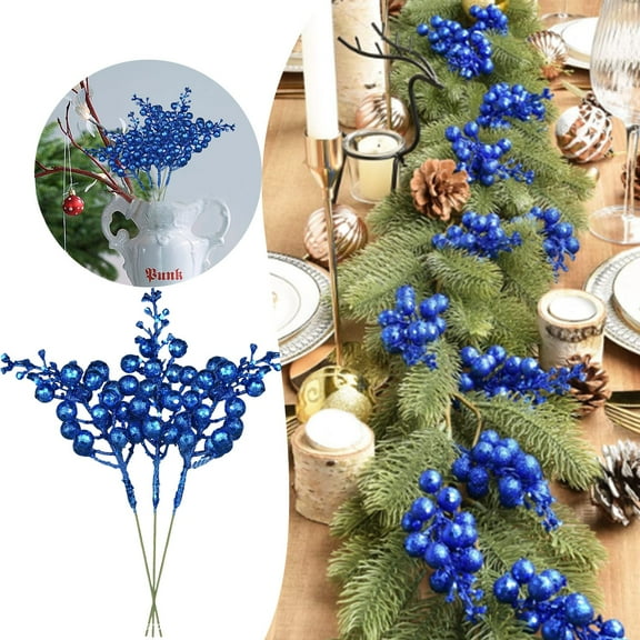 Christmas Decorative Bouquets 14 Pack Christmas Glitter Berries 7.8Inch Artificial Christmas Picks For Christmas Tree Ornaments DIY Xmas Wreath Artificial flowers Blue