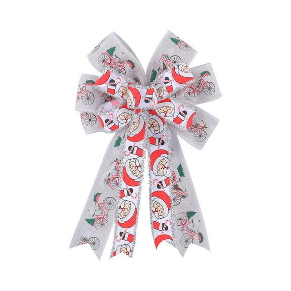 Christmas Decorative Bow – Holiday Bow with Santa, Snowflake, or Tree Patterns – Festive Hanging Decoration for Tree, Door, Gifts & Party Decor