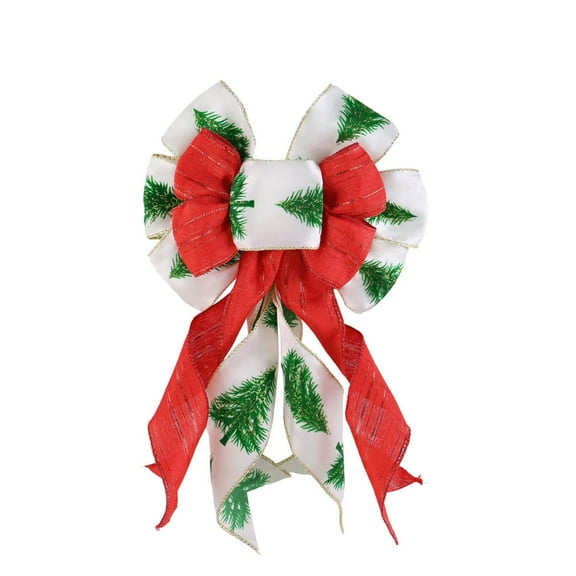 Christmas Decorative Bow – Polyester Fabric Holiday Ribbon with Santa & Snowflake Patterns, Easy Hanging Festive Prop for Tree, Door, Gift Wrap