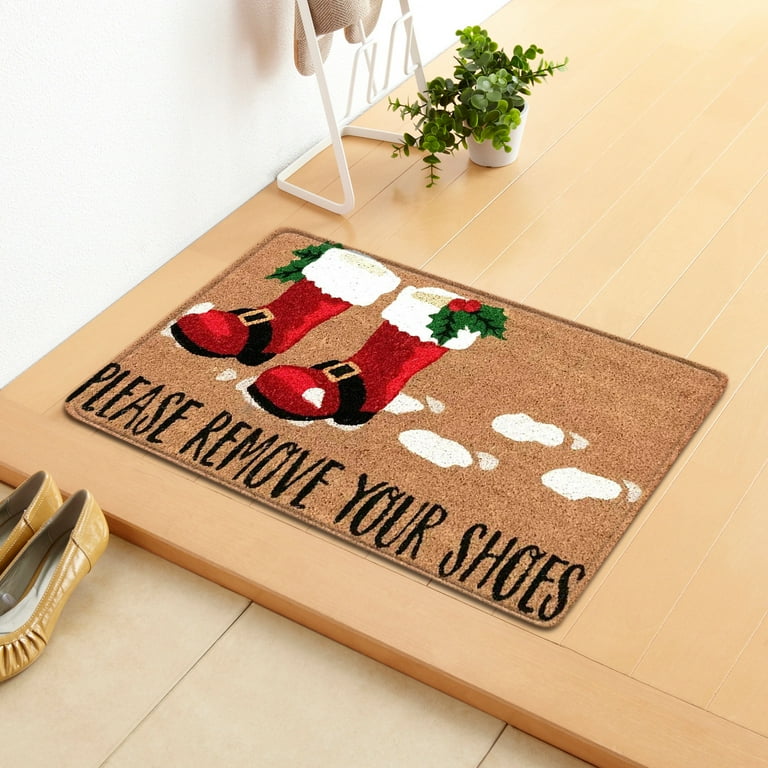 Christmas Door Mat Xmas Welcome Merry Christmas Mat Non-Slip and Washable Winter  Doormat Rubber Back Santa Door Mat Rugs for Indoor Outdoor 