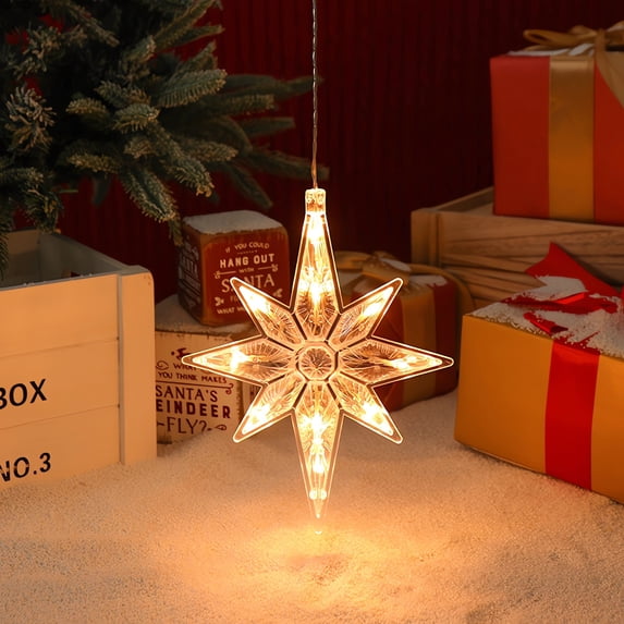 Christmas Decorative Light, Suction Cup Hanging Light, Octagonal Star Shape Sparkling Battery Operated Light, White Plastic Material Easy Installation Home Festival Ambience