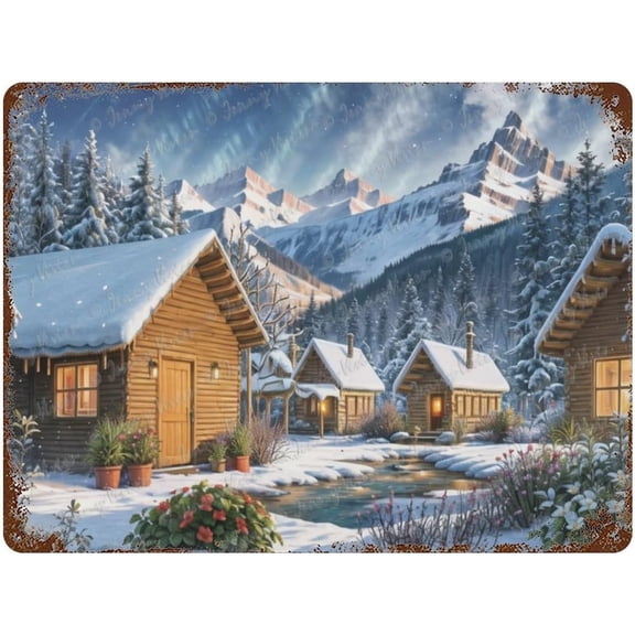 Christmas Decorative Metal Sign, Winter Tin Sign, Unique Metal Signs For Bedroom Living Room Kitchen Porch Man Cave Wall Decor Snowy Town Decor, Party Decor, Garage Sign 12x16 inches