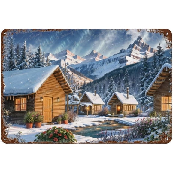 Christmas Decorative Metal Sign, Winter Tin Sign, Unique Metal Signs For Bedroom Living Room Kitchen Porch Man Cave Wall Decor Snowy Town Decor, Party Decor, Garage Sign 5.5x8 inches