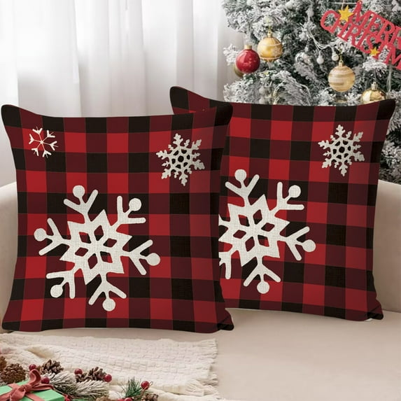 Christmas Decorative Pillow Cover, Holiday Sofa Cushion Case with Invisible Zipper for Winter Home Decor Gift Set(A)
