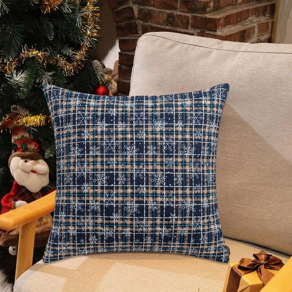 Christmas Decorative Pillow Cover, Snowflake Buffalo Plaid Pattern Pillow case, Classic Red Green Blue Sofa Cushion Case Christmas New Year Couch Bed Decor