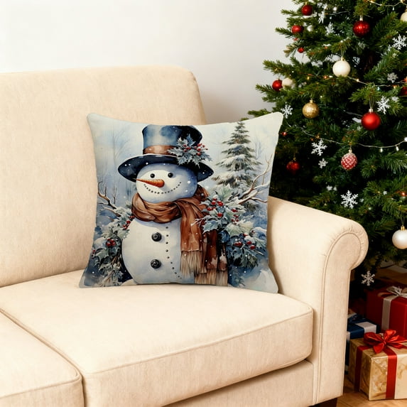 Christmas Decorative Pillow Covers 18x18" Christmas Snowman Pillowcase Christmas Print Pillowcase Soft Decorative Cushion Cover Comfortable & Breathable Pillow Covers