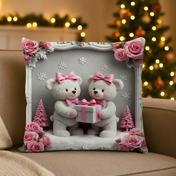 Christmas Decorative Pillow Covers 18x18" Red Christmas Pillow Cover Holiday Snowman Decoration Comfortable & Breathable Pillow Covers